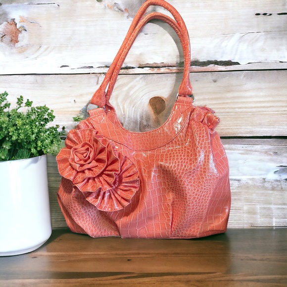 Coral Embossed Vinyl Handbag - Picture 1 of 6
